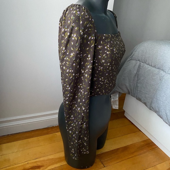 OAK + FORT Brown Floral Long Sleeve Top size M - Picture 3 of 6